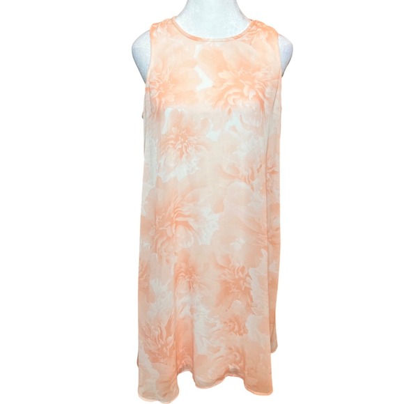 NWOT Calvin Klein Floral Print Sleeveless Dress Peach White Chic Casual Size 10 - Picture 1 of 8